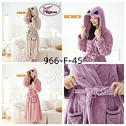 Халат жіночий універсальний фібра м'який і пухнастий, капюшон із вушками