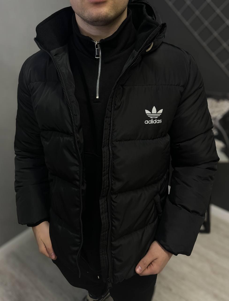 Чоловіча зимова куртка Adidas чорна коротка до -25 °C з капюшоном Пуховик Адідас, фото 1