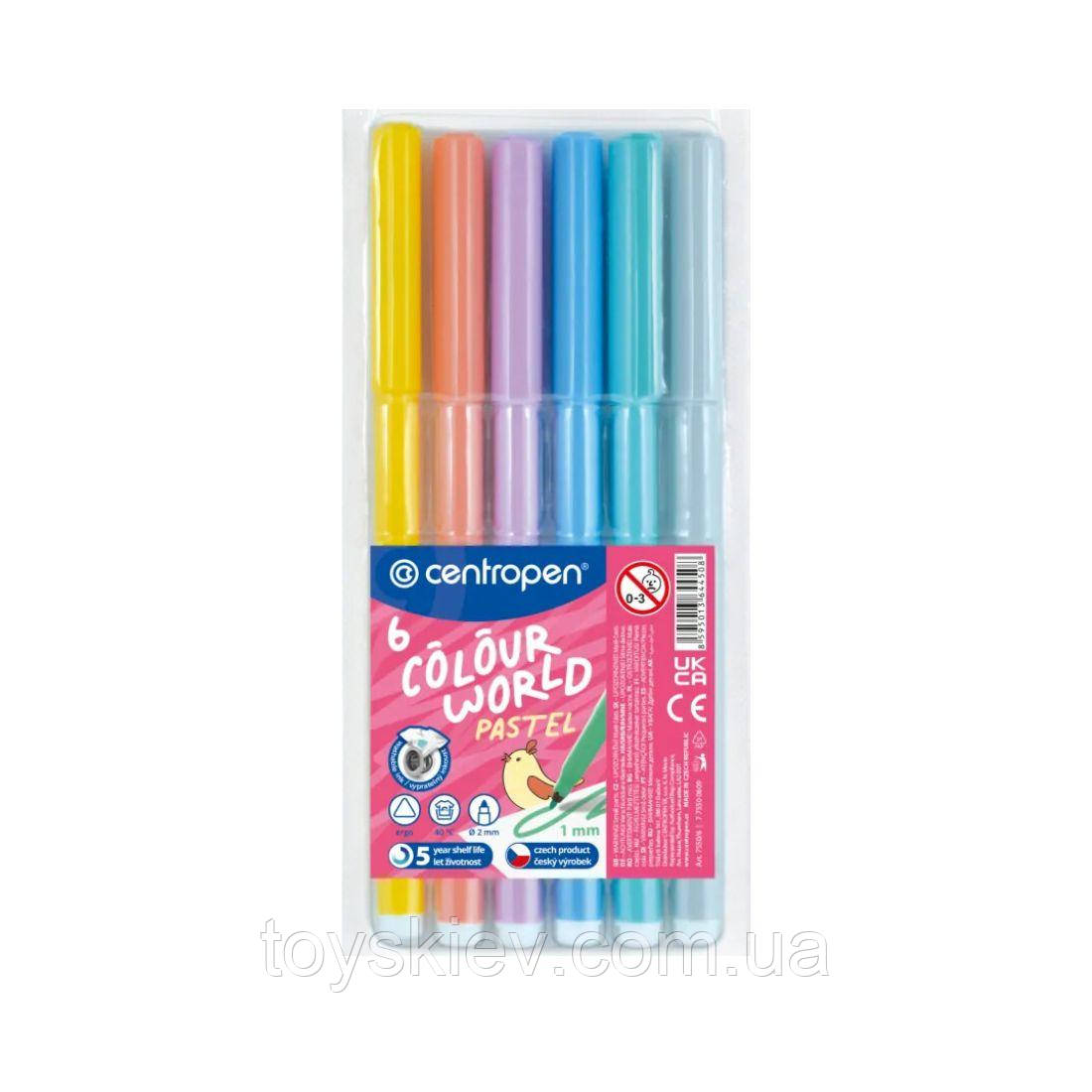7550-0609 Фломастери PASTEL 6кв Centropen, фото 1