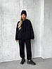 Чорний жіночий теплий спортивний костюм-двійка з тринитки на флісі: Штани та Кофта Худі з капюшоном, фото 6