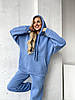 Блакитний жіночий теплий спортивний костюм-двійка з тринитки на флісі: Штани та Кофта Худі з капюшоном, фото 5