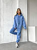 Блакитний жіночий теплий спортивний костюм-двійка з тринитки на флісі: Штани та Кофта Худі з капюшоном, фото 2