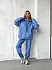 Блакитний жіночий теплий спортивний костюм-двійка з тринитки на флісі: Штани та Кофта Худі з капюшоном, фото 6