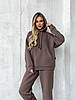 Коричневий жіночий теплий спортивний костюм-двійка з тринитки на флісі: Штани та Кофта Худі з капюшоном, фото 3
