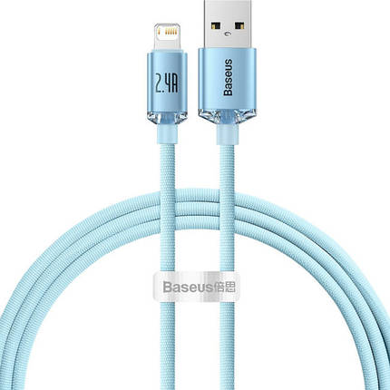 Кабель Baseus Crystal Shine Series Fast Charging Cable USB to Lightning 2.4A 1.2m CAJY001103 Blue, фото 1