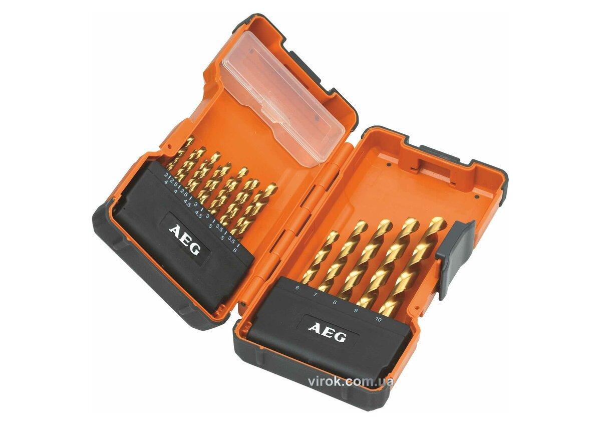 Набір свердл по металу AEG Power: Ø= 2-10 мм, HSS-G TIN DIN338, 19 шт, в футлярі Сделай это - Vdalo