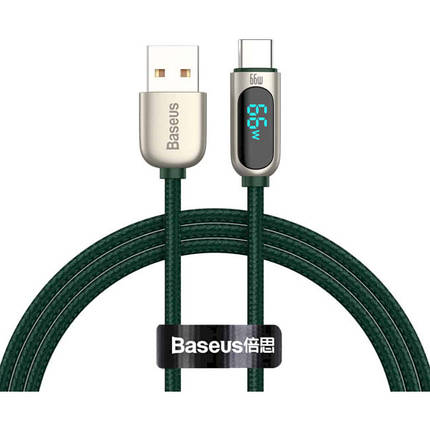Кабель Baseus Display Fast Charging Cable USB to Type-C 66W 1m CASX020006 Green, фото 1