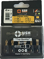 Набір насадок викруткових Isotin USH: 1/4", PH1, PH2, PZ1, PZ2, SL5.5, SL6.5 магнітний тримач, 7 ел.