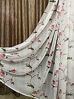 Тюль 6 м х 2.50 м льон білий троянда рожева