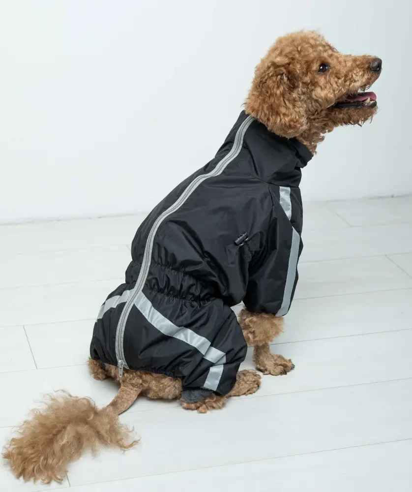 Комбінезон - дощовик фліс 29 см (об'єм до 44см) Спорт чорний розм 4 для собак, фото 1
