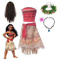 Карнавальний костюм Моана, плаття + перука + вінок + кулон на зріст 110-120 см