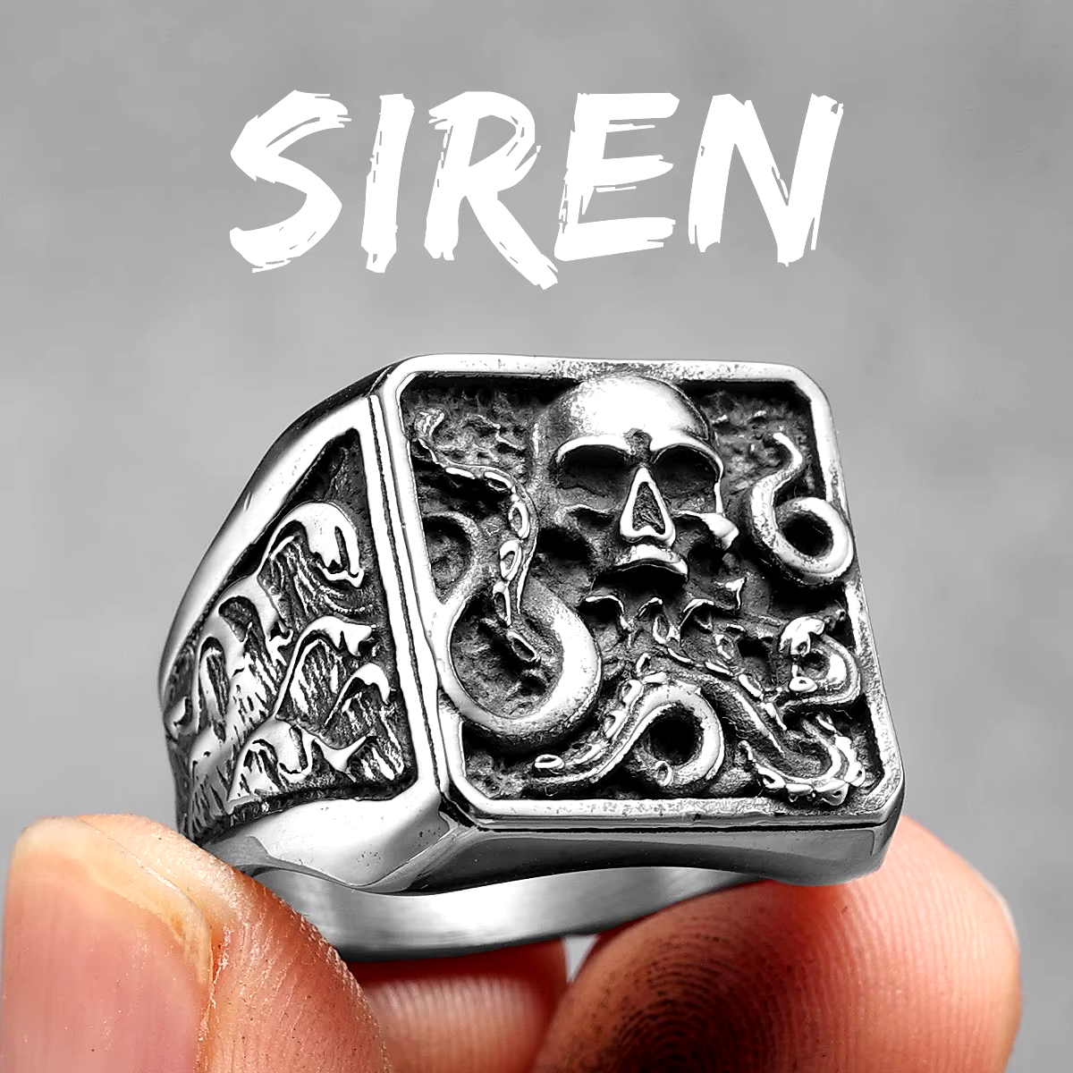 Кільце печатка перстень чоловіче сталеве SIREN 19 з медичної нержавіючої сталі з Восьминогом