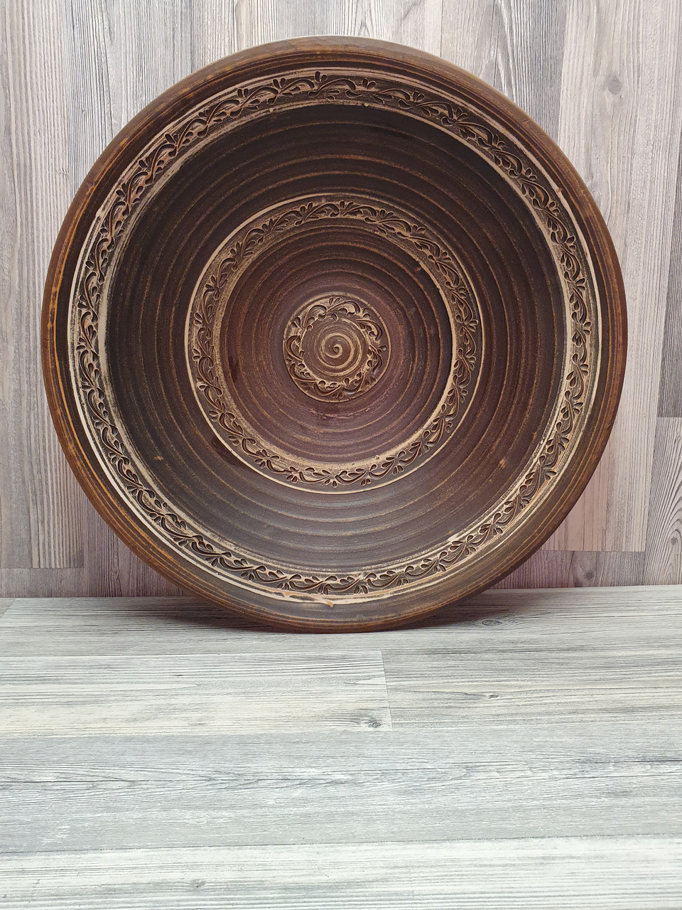 Блюдо велике глиняне (з червоної глини), кругле, глибоке, для фуршету, банкету