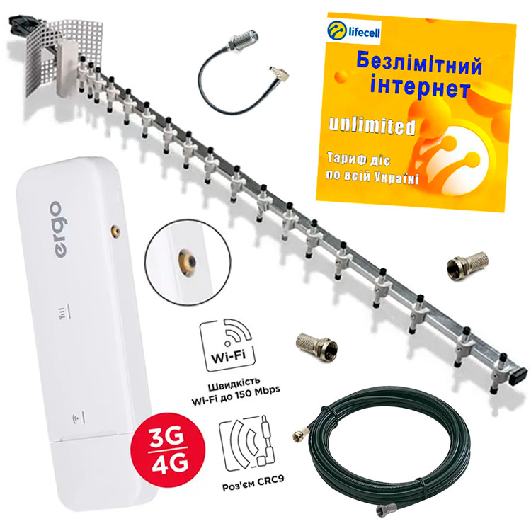 4G Wi-Fi модем (Ergo W02-CRC9) + Потужна виносна Антена (21 дБ)