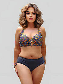 Поділений купальник для великих грудей Sisianna 55920 чорний-жовтий 50 52 54 56 58 розмір