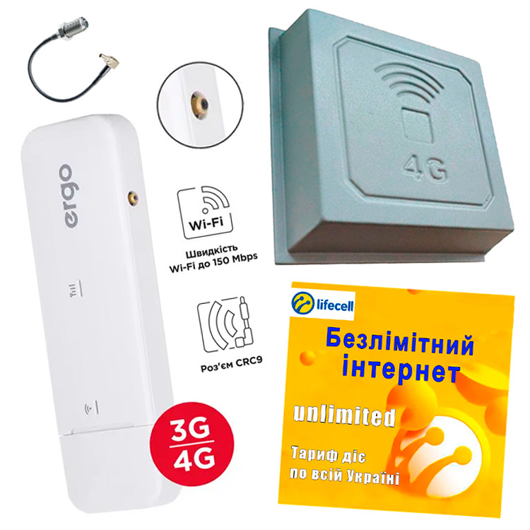 4G Wi-Fi модем (Ergo W02-CRC9) + Потужна виносна Антена (17 дБ)