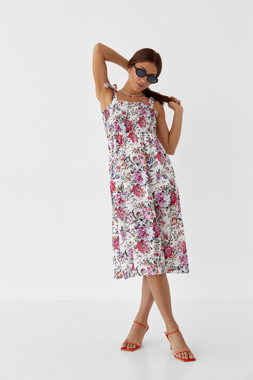 Довгий жіночий сарафан на бретелях-зав'язках ModaWay — молочний колір, S (є розміри), фото 1