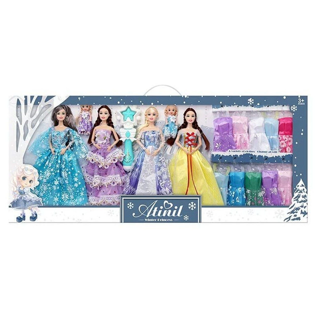 Набір ляльок Принцеси (4 ляльки, 2 пупси, чарівна паличка, набір суконь) WX 162-1, фото 1