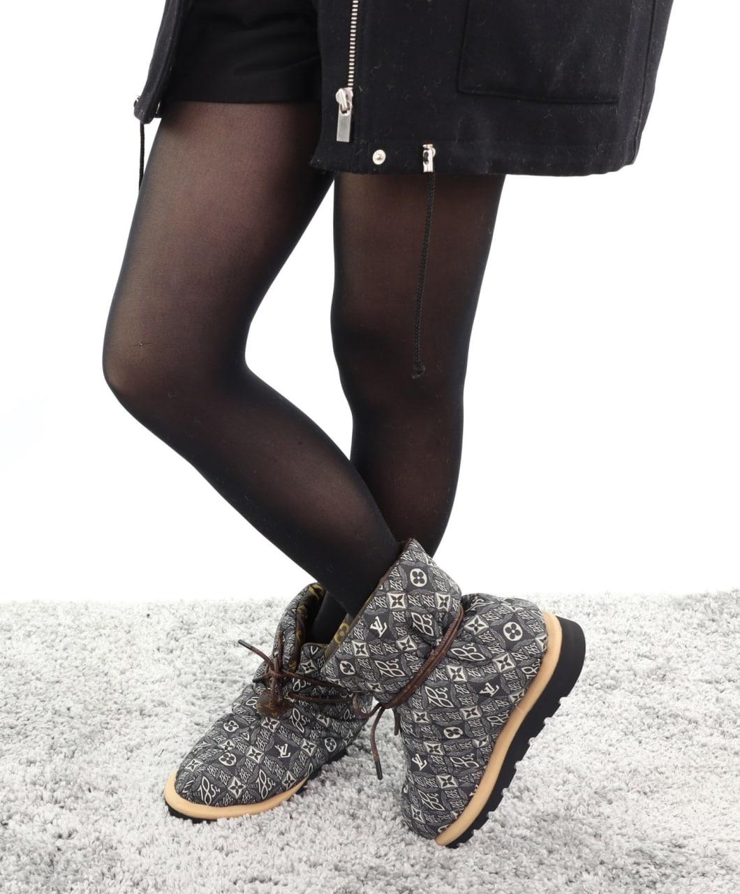 Жіночі зимові боти Louis Vuitton Pillow Boots Grey Logo (сірі з лого) текстильні на синтепоні Y13039 vkross, фото 1
