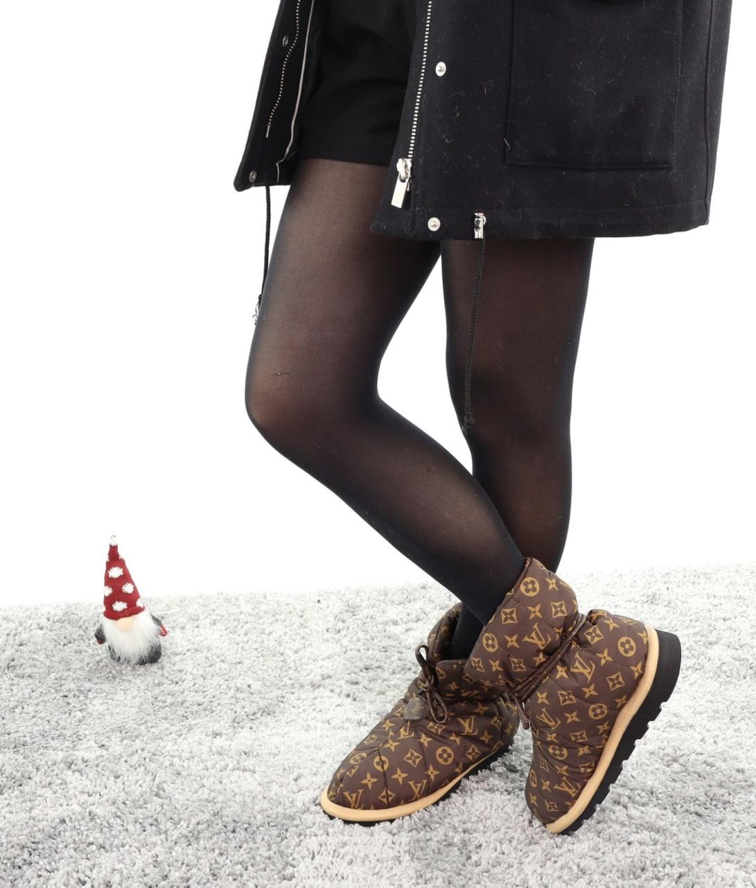 Жіночі зимові боти Louis Vuitton Pillow Boots Brown Logo (коричневі з лого) текстильні на синтепоні Y13038 vkross