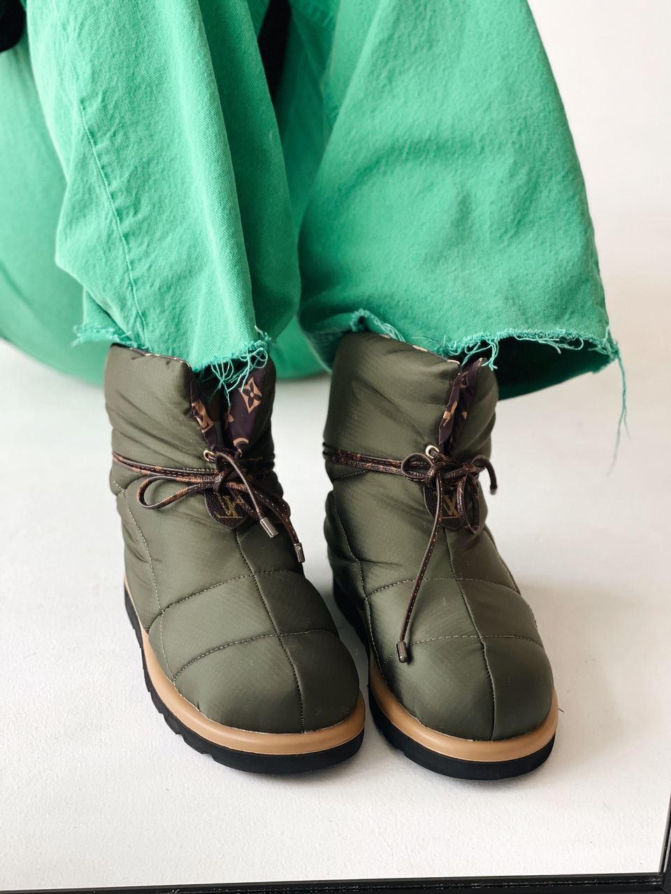 Жіночі зимові боти Louis Vuitton Pillow Boots Khaki (хакі стьобані) текстильні на синтепоні art1319 vkross, фото 1