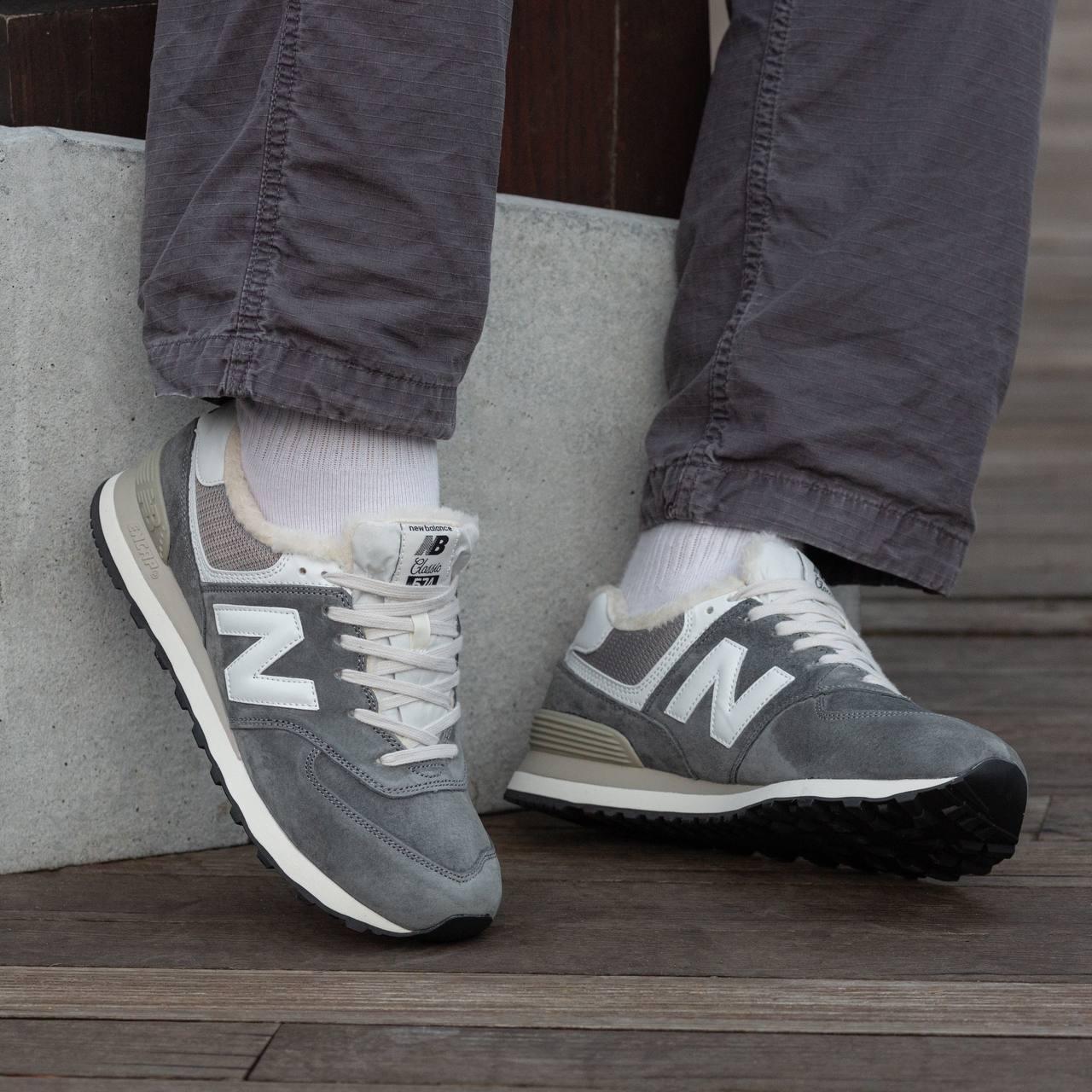 Жіночі зимові кросівки New Balance 574 Grey Winter Fur (сірі) теплі замшеві на хутрі art1543 vkross