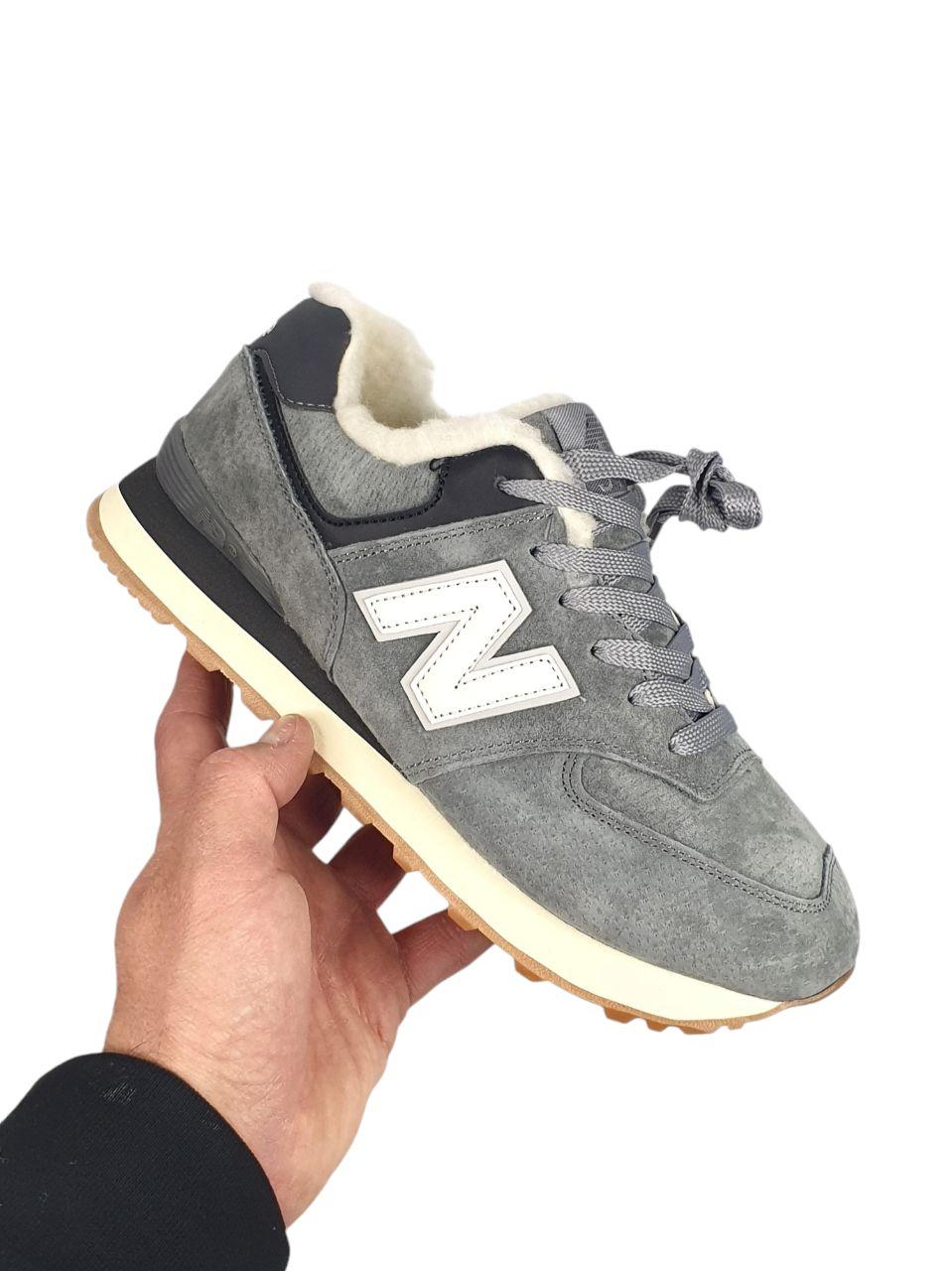 Жіночі зимові кросівки New Balance 574 Grey Black Winter Fur (сірі) теплі замшеві на хутрі art430 vkross