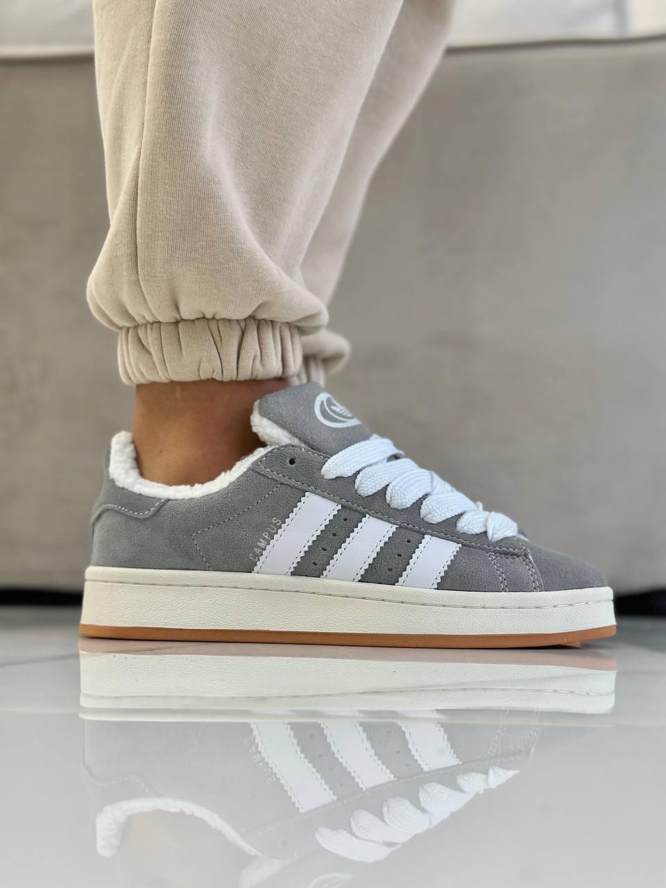 Жіночі зимові кросівки Adidas Campus grey Fur (сірі) спортивні повсякденні кроси 7003 Адідас vkross
