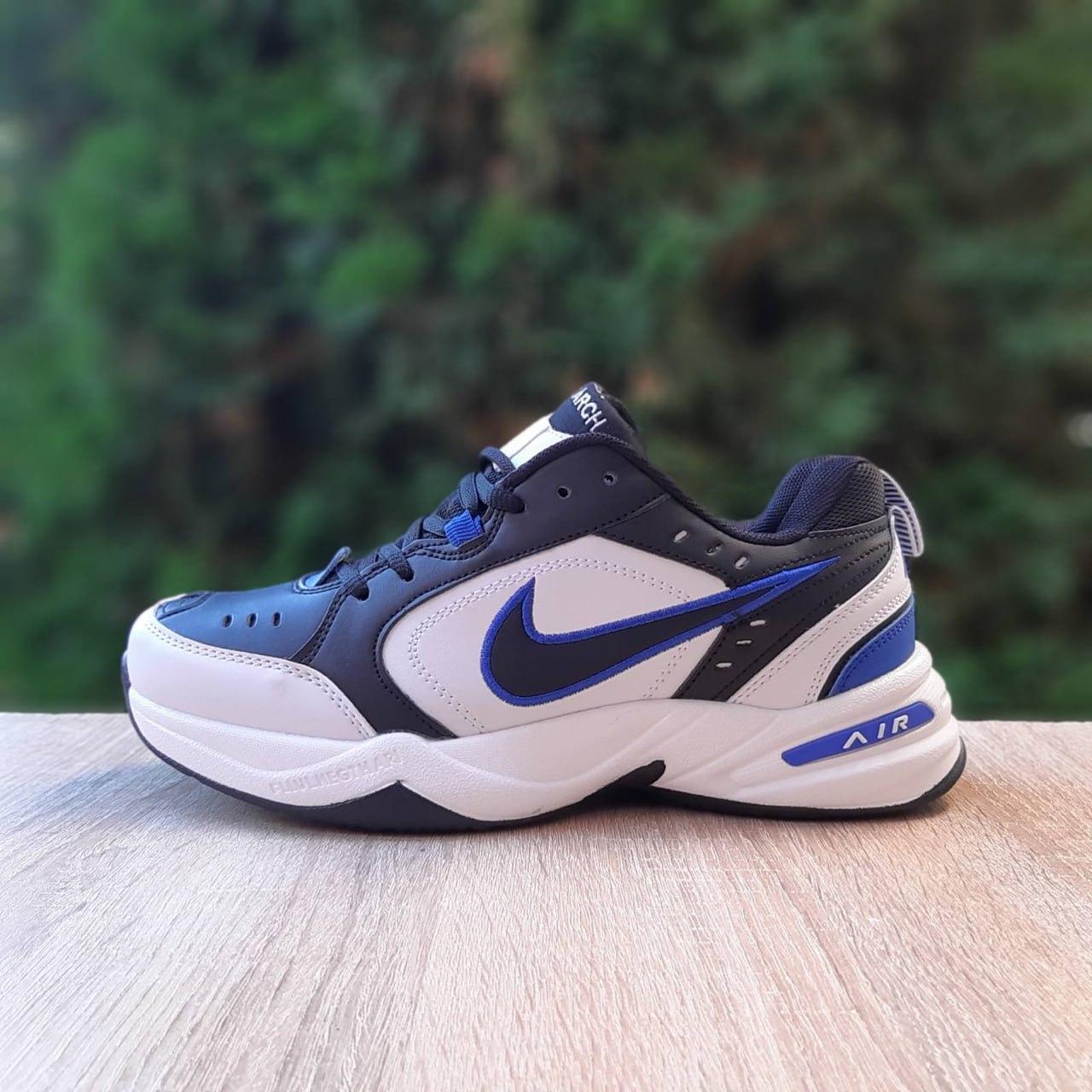 Чоловічі кросівки Nike Air Monarch (біло-чорні із синім) модні повсякденні кросівки 11366 Найк vkross
