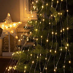 Гірлянда — Кінський хвіст без режимів. 10 ниток. 3 м. 300 led. Сріблястий мідний дріт. Тепле світло