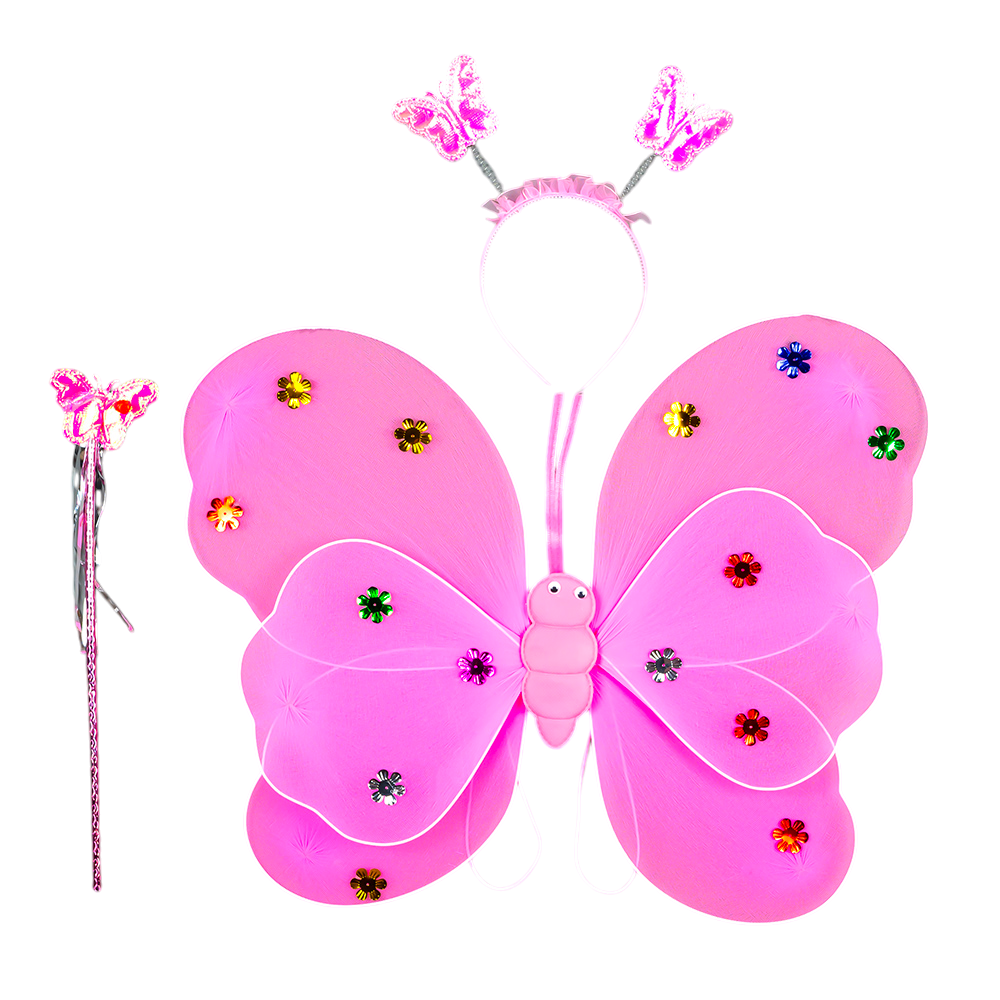 Набір подвійні карнавальні крила Феї Метелики рожеві, 45х40 см, фото 1