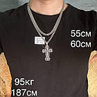 Комплект чоловічий ланцюжок плоский бісмарк та ажурній хрест срібло із чорнінням 925 проба, фото 5