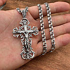 Комплект чоловічий ланцюжок плоский бісмарк та ажурній хрест срібло із чорнінням 925 проба, фото 2