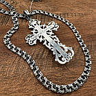 Комплект чоловічий ланцюжок плоский бісмарк та ажурній хрест срібло із чорнінням 925 проба, фото 3