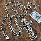 Комплект чоловічий ланцюжок плоский бісмарк та ажурній хрест срібло із чорнінням 925 проба, фото 4