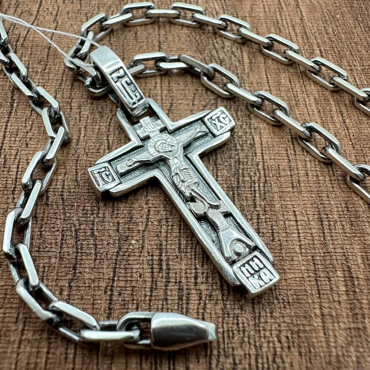 Серебряный комплект православный крестик и якорная цепочка 925 пробы от компании Sriblo Ukraine