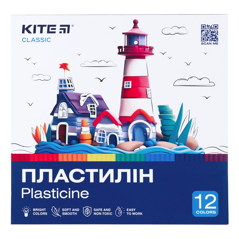 Пластилін Kite Classic K-1086, 12 кольорів, 240 г, фото 1
