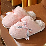 Хатні капці жіночі теплі хутряні. М'які пухнасті капці з бантиками, 38-39 р. Рожеві, фото 3