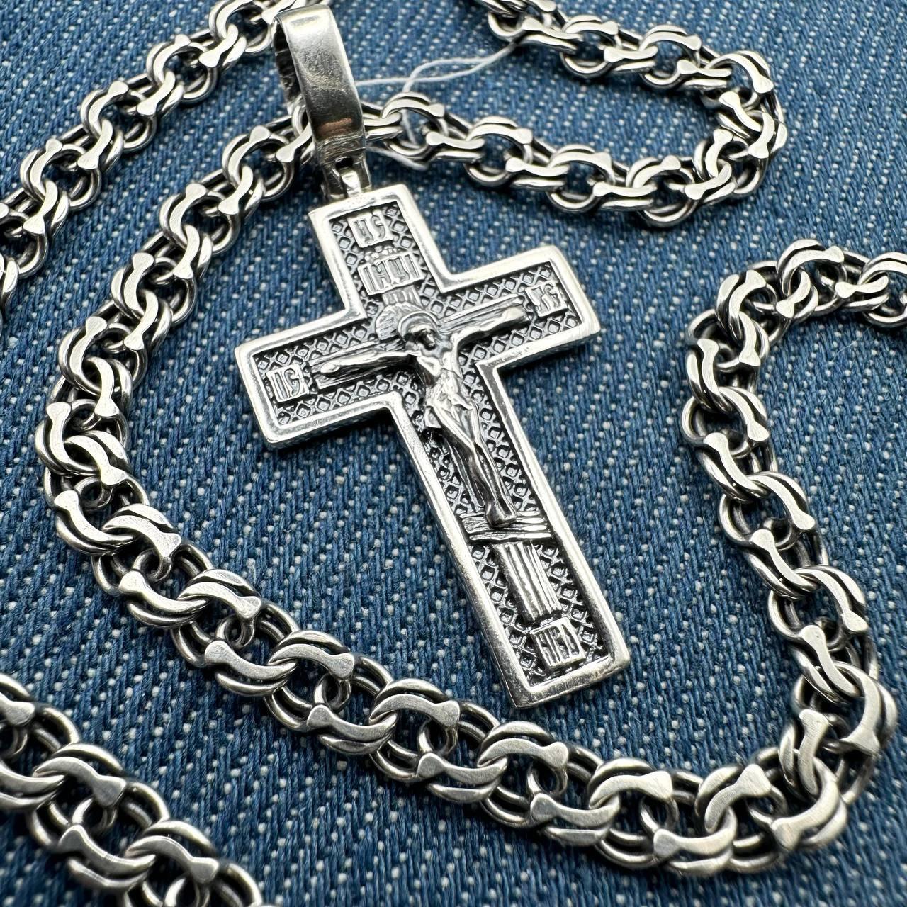 Серебряный комплект православный крестик с распятием и цепочка бисмарк 925 пробы от компании Sriblo Ukraine