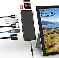 Док-станція Surface Pro 9/X 8 in 2 з адаптером HDMI 4K, USB 3.1 Thunderbolt 4 (відео + 40 Гбіт/с + заряджання 100