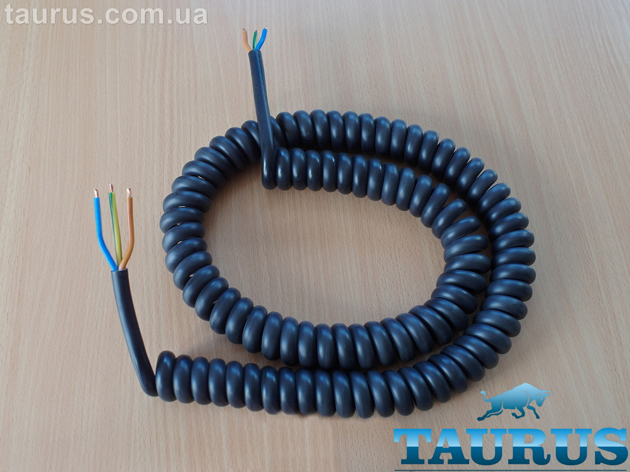 Кабель спіральний чорний ThermoPulse ExtraPower Black 1m 3G2.5 / розтягнення до 5 м. Потужність до 5500W. Мідь, фото 1