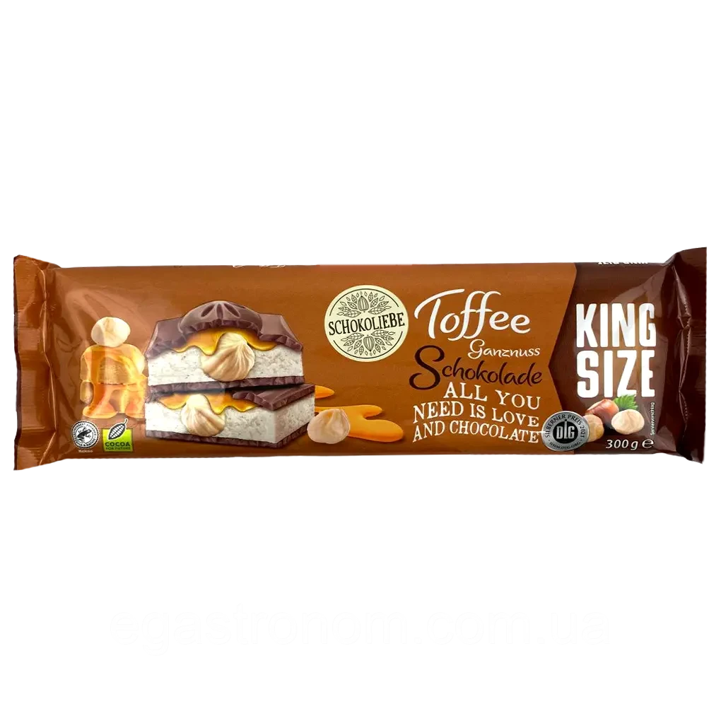 Шоколад зі смаком лісових горіхів та тоффі Шоколібе Schokoliebe toffi 300g