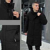 Парка зимова чоловіча куртка подовжена тепла з капюшоном Pobedov Legas чорна