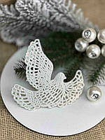 Підвіска голуб в глітері 11 х 11см, білий, за 1 шт 10791