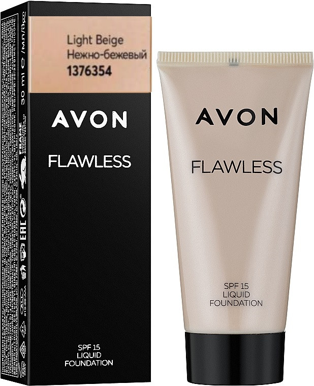 Уцінка! До 05/24. Тональний крем Light Beige Нежно Бежевий, Бездоганний тон Avon Flawless SPF15,30 мл