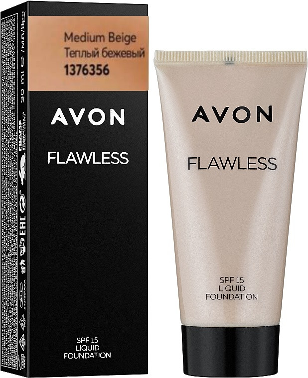 Уцінка! До 01/24. Тональний крем Medium Beige Теплий Бежевий, Бездоганний тон Avon Flawless SPF15,30 мл
