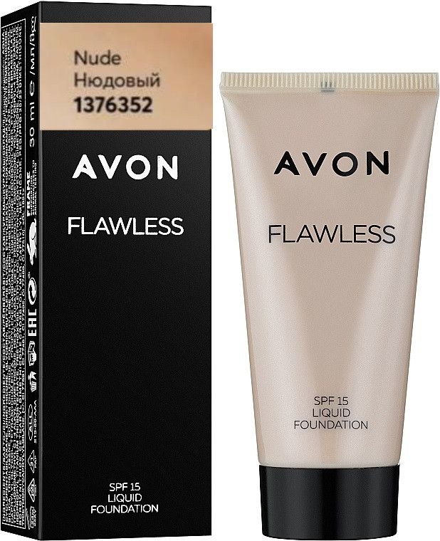 Уцінка! Термін 09/24. Тональний крем Nude Нюдовий, Бездоганний тон Avon Flawless SPF15,30 мл