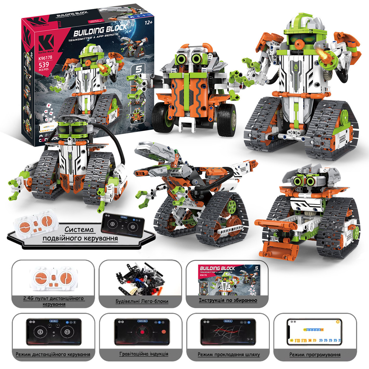Конструктор робот на радіокеруванні з додатком 5 в 1, фото 1