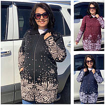 В'язаний жіночий кардиган зимовий чорний великого розміру ( з 50 по 64 розмір )