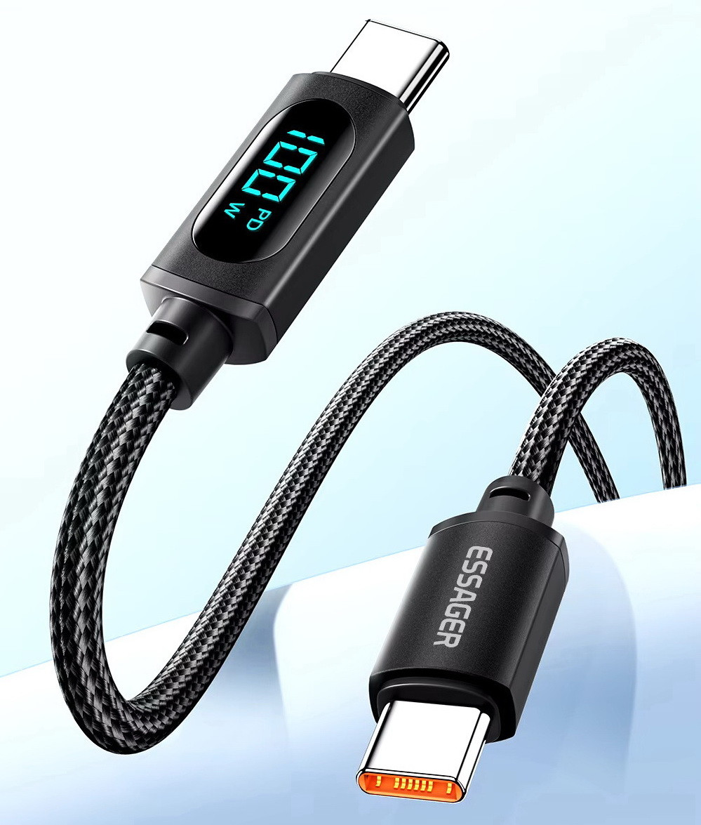 Essager кабель Type-C - Type-C 100 Вт 7A c цифровим дисплеєм потужністю 1 метр